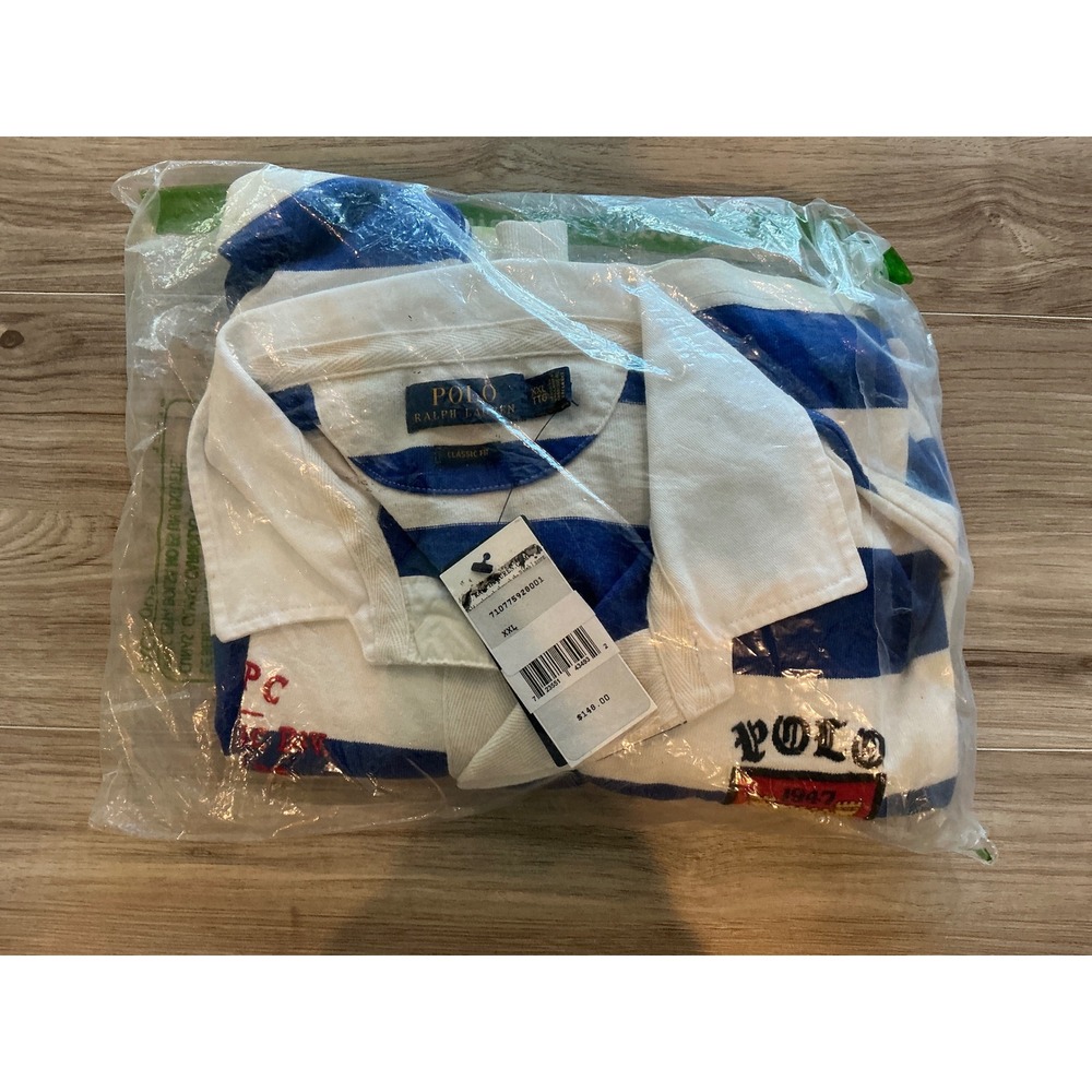Ralph Lauren Polo Rugby Shirt Mens XXL Blue White Stripe Shield Logo New W/ Tags - Picture 4 of 5